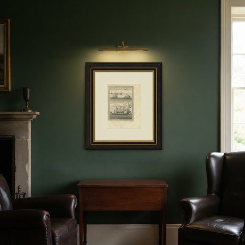 Antique Print of Chinese Vessels, 1748, shown framed in a room