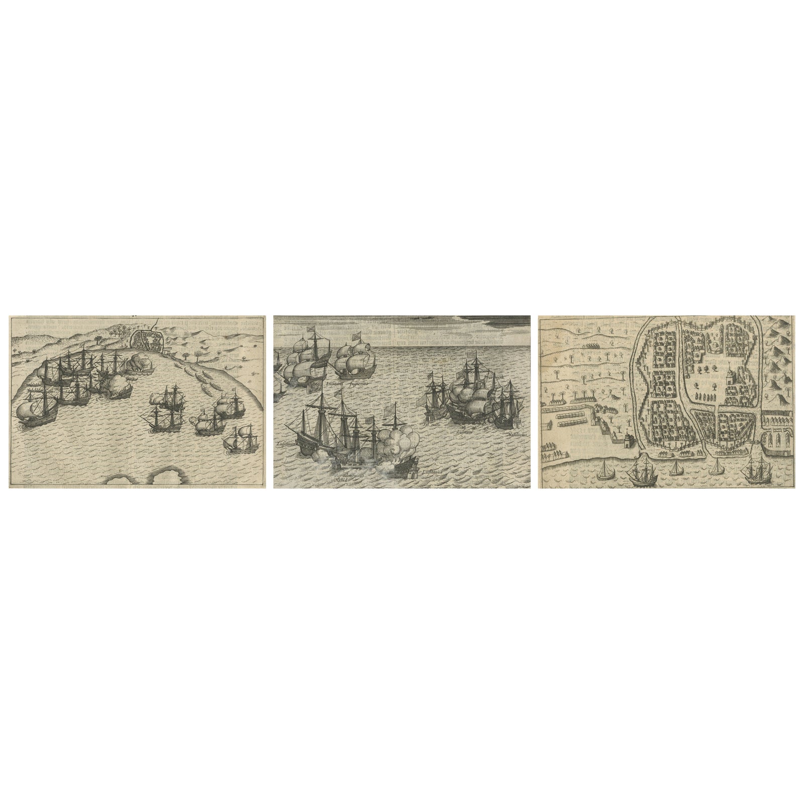 Dutch Fleet and Fortified Port City of Bantam, from History of Amsterdam, 1611