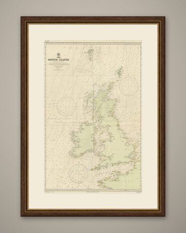 Large Sea Chart of the British Islands, 1918, shown framed
