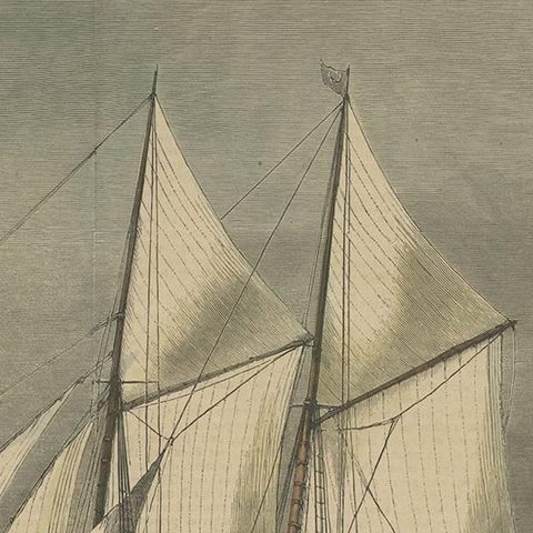 Antique Boat Print of the Sappho Rounding the Vectis by the Graphic, 1870, close-up 1