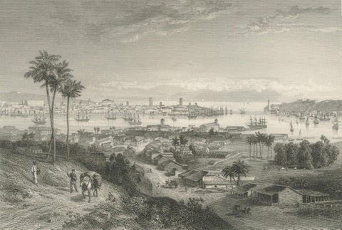 Rare Antique Engraving, Valparaíso, Chile Harbor and City Scene, 1867, close-up 4