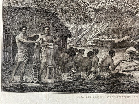 Human Sacrifice in a Morai, Tahiti, Cook Voyage Engraving c.1795, view 3