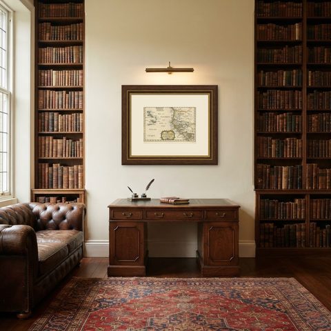 Antique Map of the West African Coast and the Cape Verde Islands, c.1680, shown framed in a room