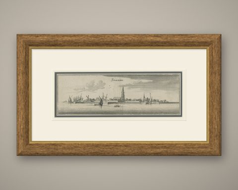 Antique Print of the Frisian Harbour City of Stavoren in the Netherlands, 1659, shown framed