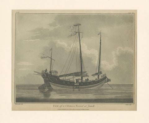 View of a Chinese Junk, Antique Maritime Engraving, Published 1802, close-up 5