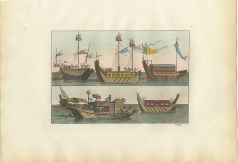 Chinese Boats and River Vessels, Hand-Coloured Ferrario Engraving, 1815, view 2