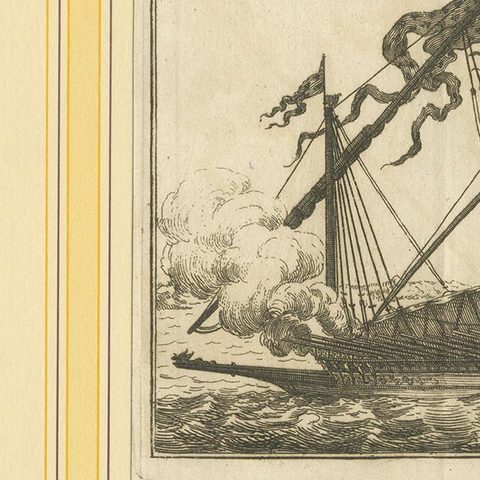 Antique Print of an Anchored Ship by Pluche '1735', close-up 1