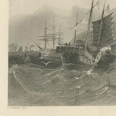 Antique Print of the Port of Ting Hai in China, c.1850, close-up 1