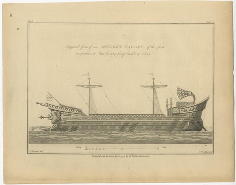 Original Antique Print of an Ancient Galley, 1802, view 2