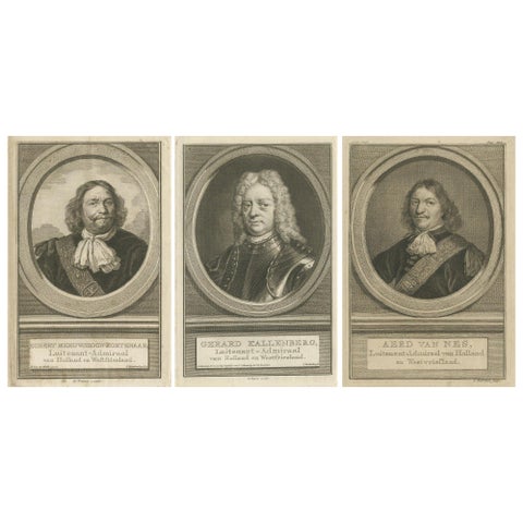 Set of Three Dutch Naval Portraits, Kortenaer, Kallenberg, and Van Nes, c.1700s