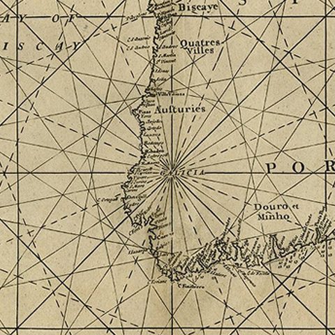 Original Antique Sea Chart of the Coastline from England to Gibraltar, ca.1700, close-up 2