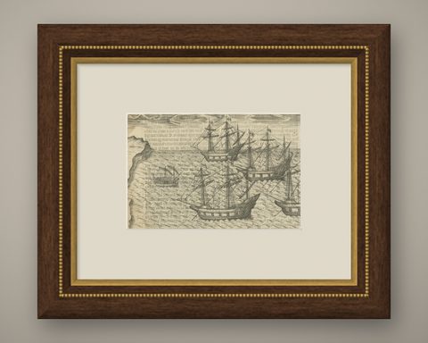Dutch Voyages to Madagascar, Early Exploration Scene, Pontanus 1611, shown framed