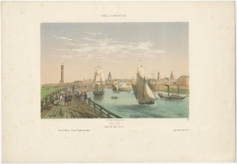 Original Antique Print of the Port of Calais, France, ca.1860, view 2