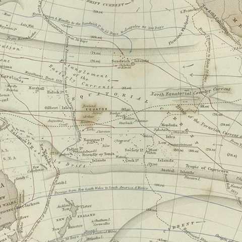 Antique Physical Chart of the Pacific Ocean by Johnston, '1850', close-up 2
