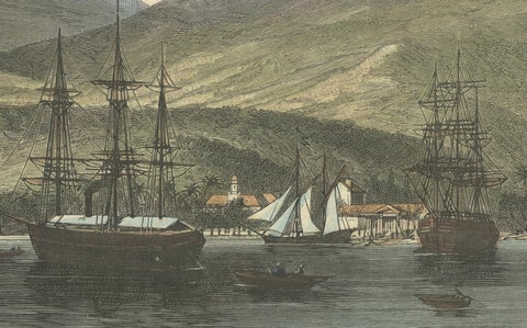 Rade de Taïti: 1883 Hand-Colored Engraving of Tahiti Harbor, La France Illustree, close-up 4