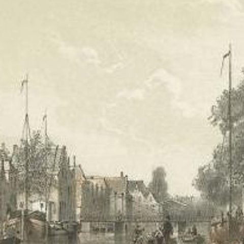 Antique Print of the Port of Leiden by Montagne, 1859, close-up 2