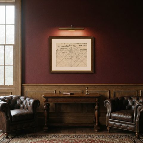 Old Sea Chart of the Tenasserim area, Myanmar 'Burma' in South East Asia, c.1790, shown framed in a room