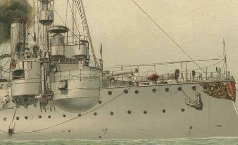 SMS Ägir: German Coastal Defense Ship, 1903 Chromolithograph, close-up 2