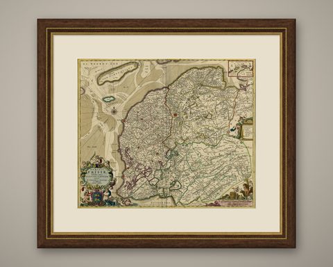 Large Copper Engraved Map of the Coastline of Friesland and Terschelling, c.1670, shown framed