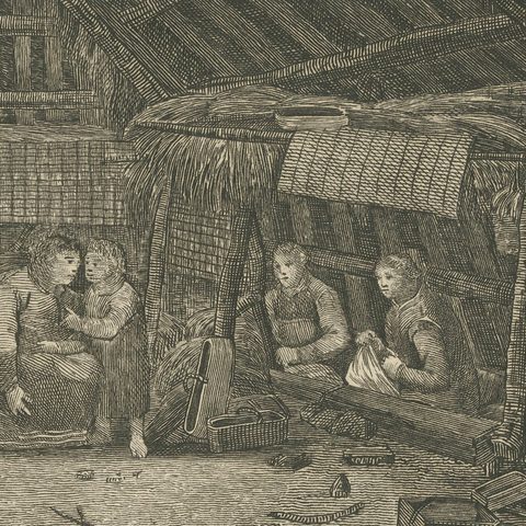House in Oonalashka, Captain Cook Voyage, after Webber, Engraving, circa 1820, close-up 3