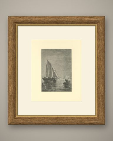 Engraving of Sailing Boats in Possibly Victoria Harbour, Hong Kong, ca.1850, shown framed