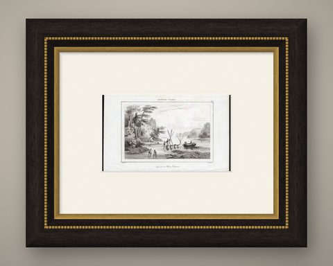 Antique Print of Sailors at New Ireland, 1836, shown framed