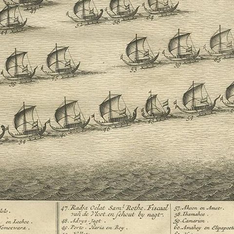 Antique Print of the Hongi/Coracora Fleet by Valentijn '1726', close-up 1
