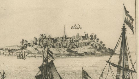 Rare View of Olinda Pernambuco Brazil and Dutch Fleet, 1671, close-up 2