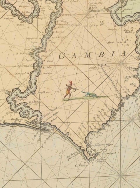 Original Hand-Coloured Nautical Chart of West-Africa, c.1680, view 2