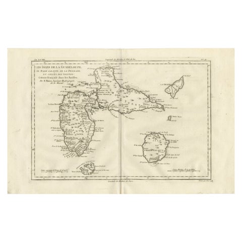 Antique Map Guadeloupe & Marie Galante, Rigobert Bonne Caribbean Chart c1780