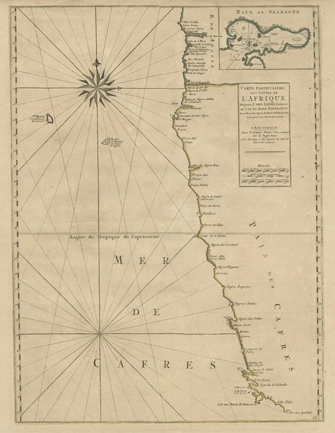 Old Map of the Namibia and South Africa Coasts & Inset of Saldanha Bay, ca.1700, close-up 1