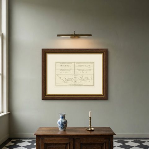 Antique Map of New Ireland (Pacific) with Coastal Profiles, Cook Voyages, 1774, shown framed on a wall