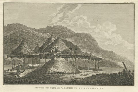 Summer & Winter Houses, Kamchatka, Cook Voyage Engraving c.1803, close-up 1