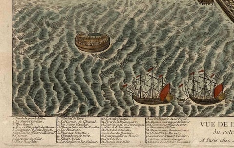 Spectacular 1770 Bird's-Eye View of Dunkirk Harbor by Basset, with 66 Landmarks, close-up 3
