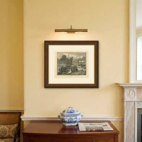 Antique Print of the Sea Voyage to Nova Zembla, Russia, circa 1730, shown framed on a wall