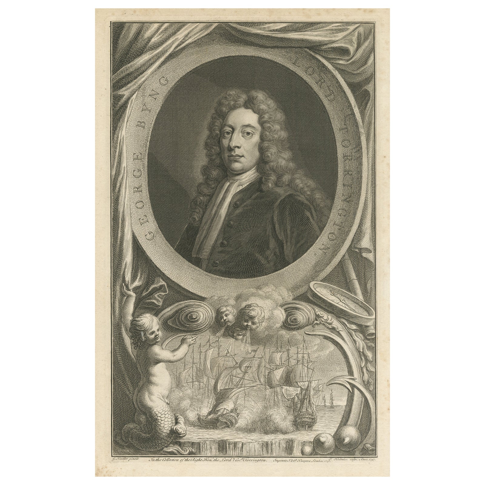 Antique Portrait of Fleet Admiral of George Byng, 1st Viscount Torrington, 1750