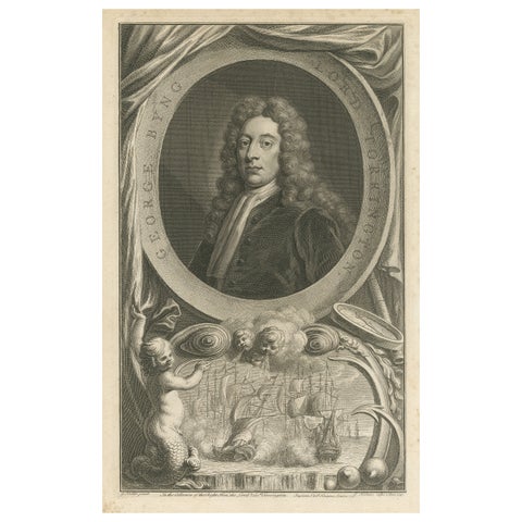 Antique Portrait of Fleet Admiral of George Byng, 1st Viscount Torrington, 1750