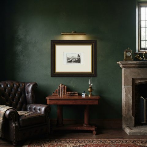 Antique Print of Dory Harbour, New Guinea, 1836, shown framed in a room