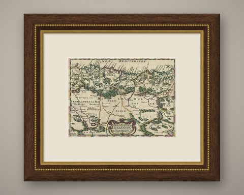 Copper-Engraved Map Showing the Algerian Coast of North Africa, Published 1683, shown framed