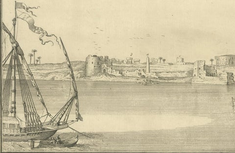 Old Alexandria Harbor, Antique Egypt Engraving by Norden & Tuscher, 1755, close-up 3
