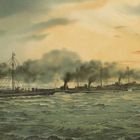 German Torpedo Boat Division at Sea, 1903 Chromolithograph by Hugo Graf, close-up 5