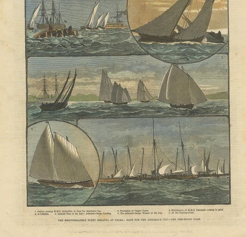 Antique Print of the Mediterranean Fleet Regatta at Palma, 1881, Colored, view 3
