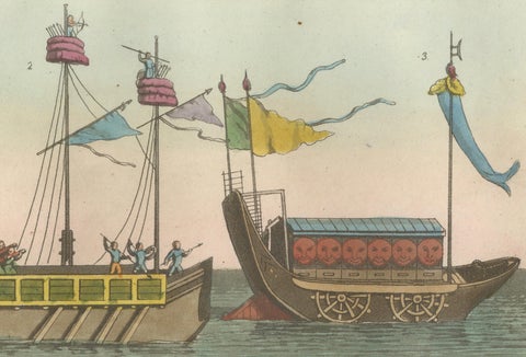 Chinese Boats and River Vessels, Hand-Coloured Ferrario Engraving, 1815, close-up 4