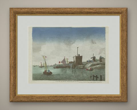 Original Hand-Colored Optica View of the Coast of Zeeland, The Netherlands, shown framed