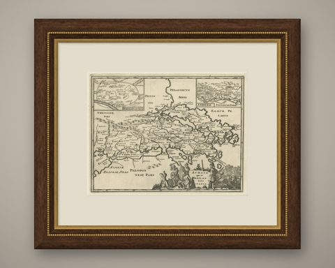 Original Antique Map of the Coast of Part of Greece, with Athens and Thebes, shown framed