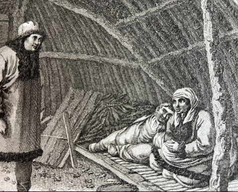 Interior of Winter House, Kamchatka, Cook Voyage Engraving c.1803, view 5