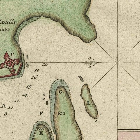 Antique Map of The Harbour of Acapulco in Mexico, 1749, close-up 2