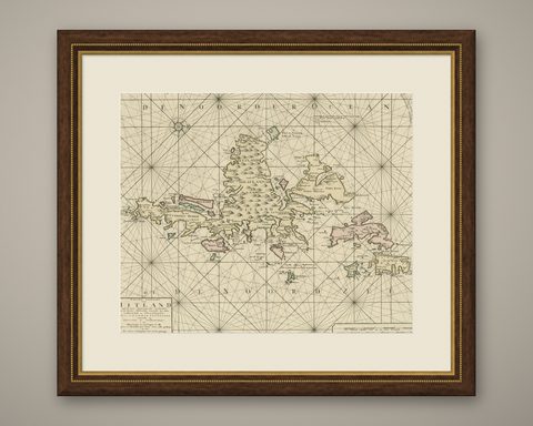 Shetland Islands Sea Chart, Antique Nautical Map by Ottens Brother c.1745, shown framed