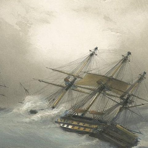 Antique Ship Print 'Le Sufren' by Durand-Brager, circa 1850, close-up 2