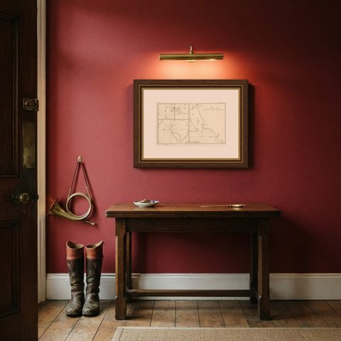 Antique Print with Charts of York's Bay and Surroundings, shown framed in a room